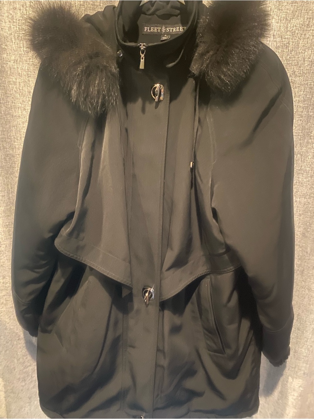 Fleet Street Women's Black Faux-Fur Trim Trench Coat